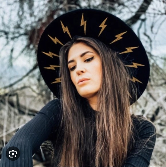 Luna Blum x Olive & Pique OOAK Hand Painted Lightning Bolt Wool Black Hat - Picture 15 of 16